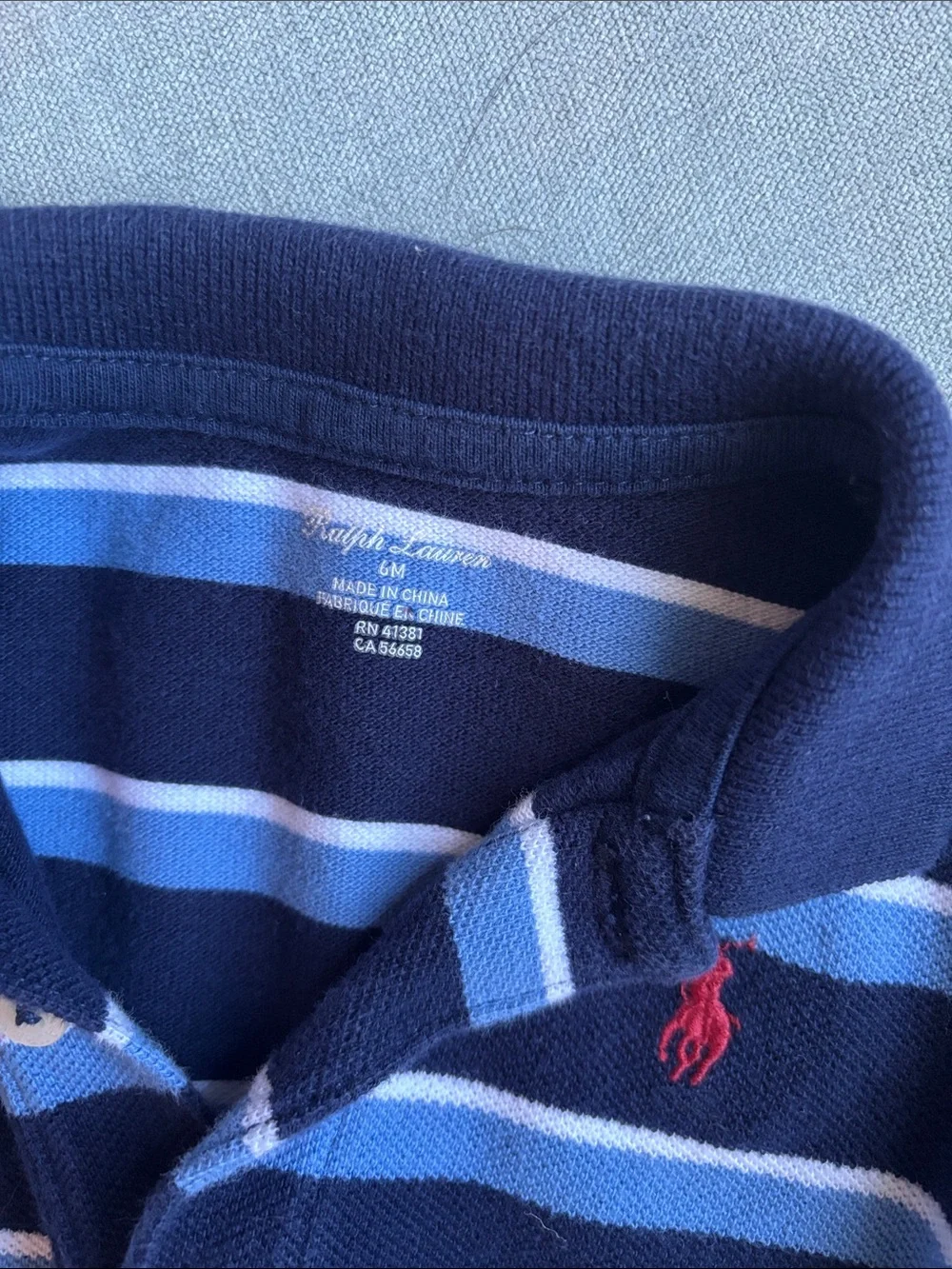 Ralph Lauren Navy, Light Blue & White Striped Polo Romper